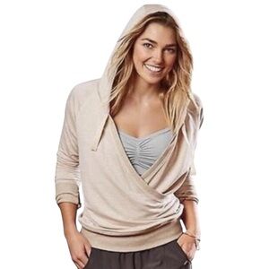 Athleta Inner Twist Wrap hooded pullover athletic top oatmeal XS